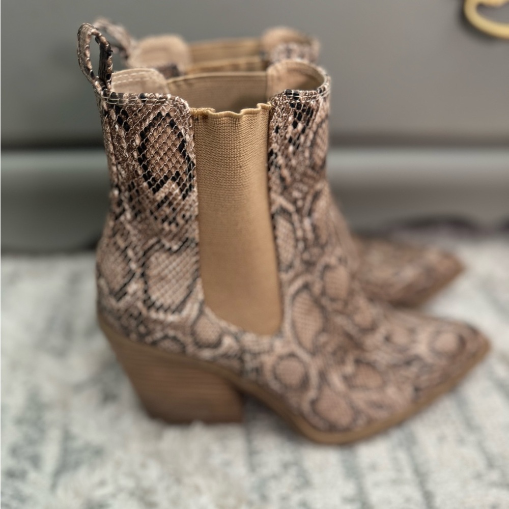 Faux snakeskin western booties